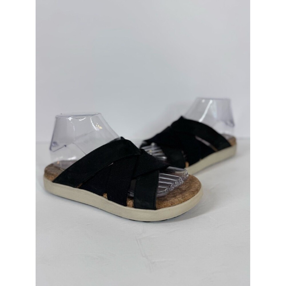 Keen Womens Elle Mixed Slide Sandals Black Canvas Leather Cork Outdoor Size 6.5